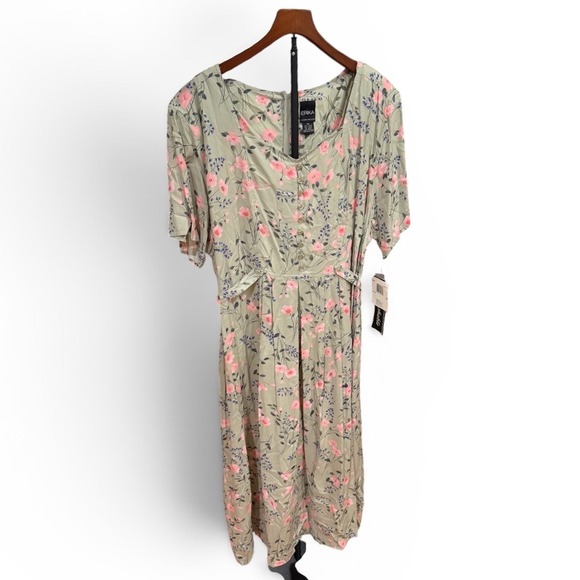 Erika Dresses & Skirts - Vtg 90s Erika Woman Floral Midi Dress 3X Sage Pink Trad Wife Midi Modest cottage